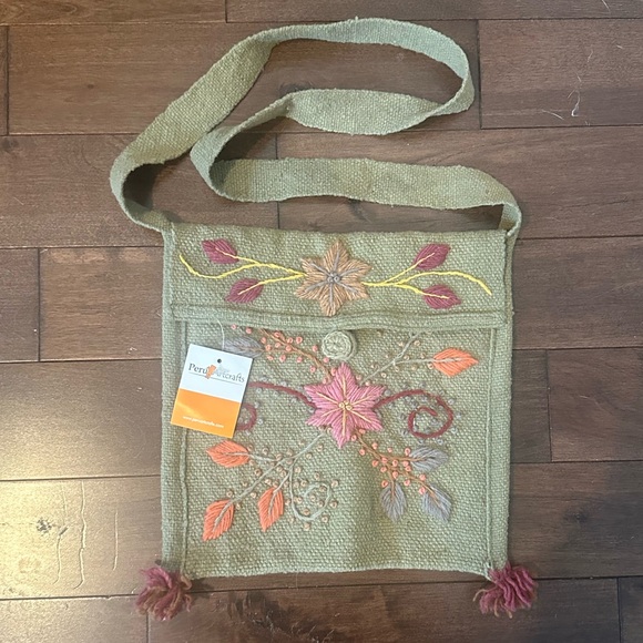 Peru Artcrafts Handbags - Green Embroidered Crossbody Bag by Peru Artcrafts